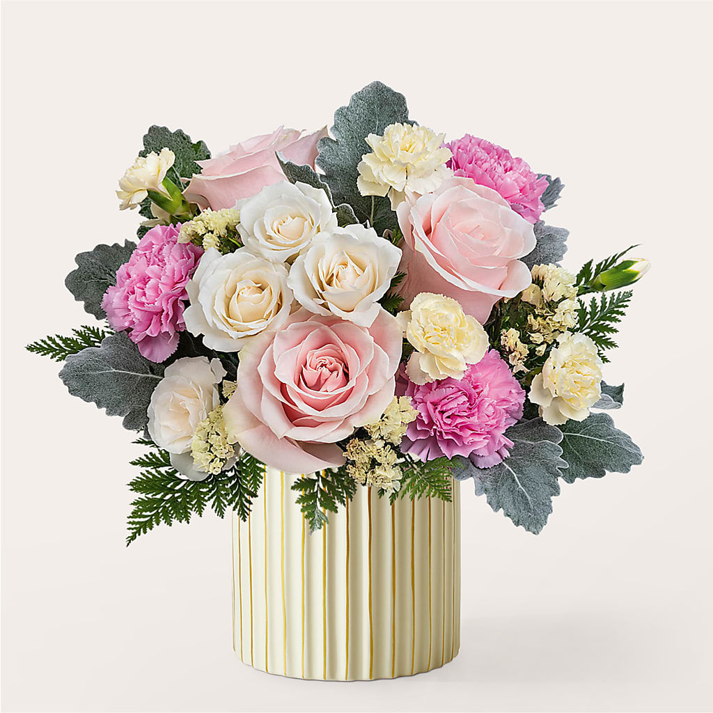 Blissful Moments Bouquet with Ivory Vase – Sandelas Flower Shop, Chicago IL
