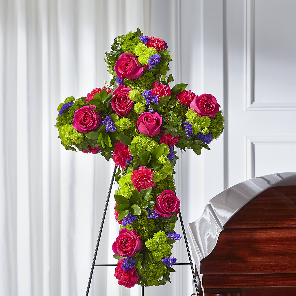 Tribute Rose Floral Cross – Sandelas Flower Shop, Chicago IL