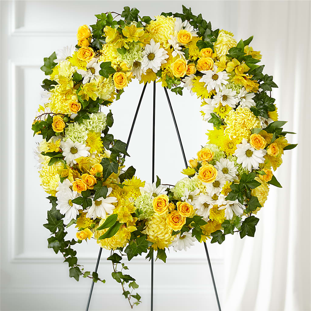 Golden Remembrance Wreath – Sandelas Flower Shop, Chicago IL