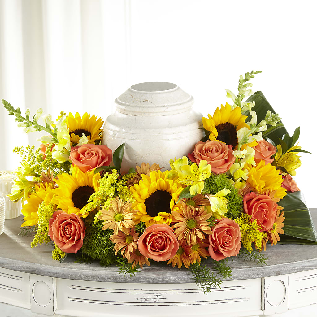 Faithful Sunflower Cremation Adornment – Sandelas Flower Shop, Chicago IL