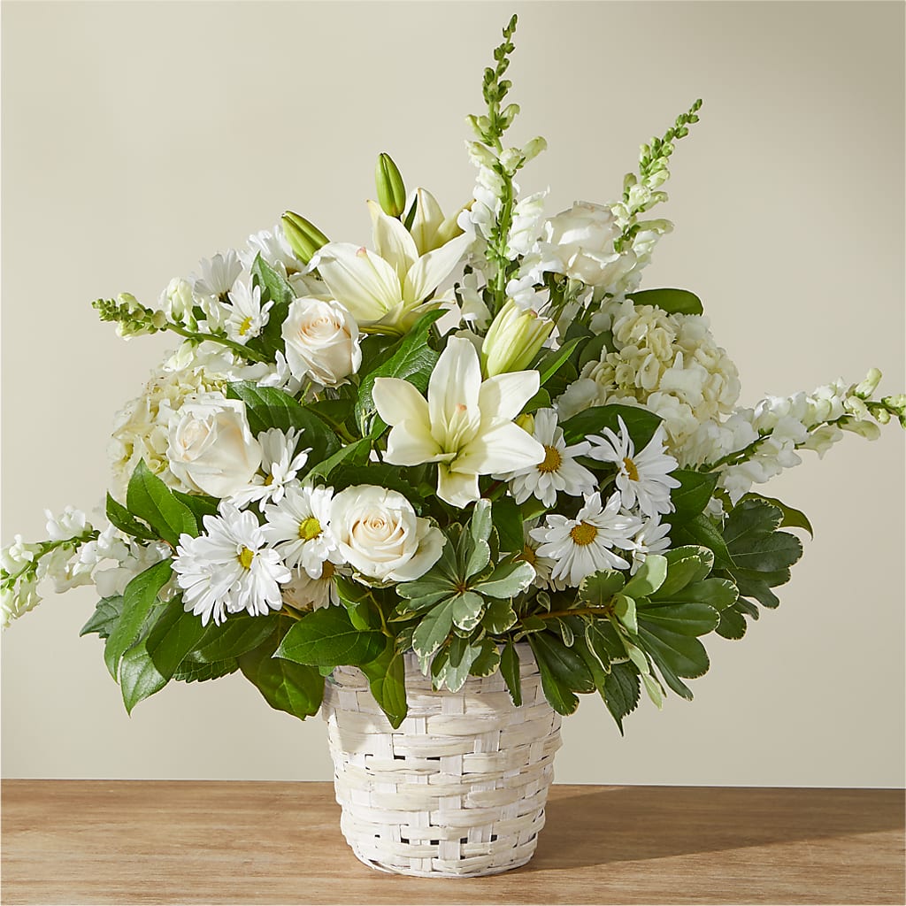 Ivory Elegance Floral Basket – Sandelas Flower Shop, Chicago IL