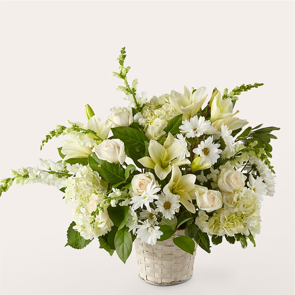 Ivory Elegance Floral Basket – Sandelas Flower Shop, Chicago IL
