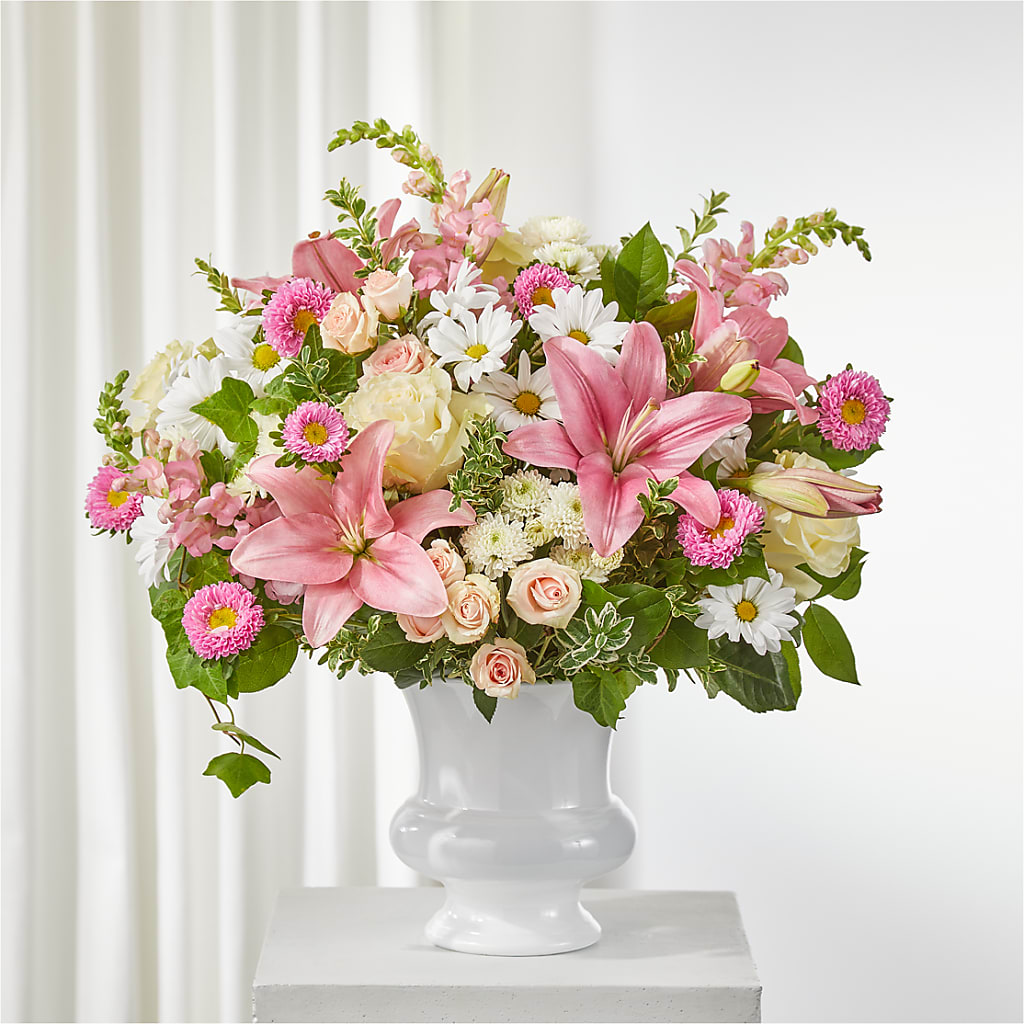 Empathetic Blooms Urn Arrangement – Sandelas Flower Shop, Chicago IL