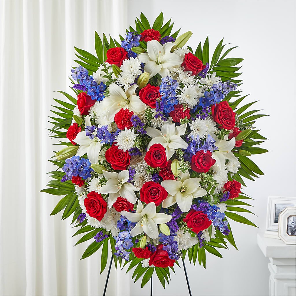 Cherished Service Standing Spray – Sandelas Flower Shop, Chicago IL