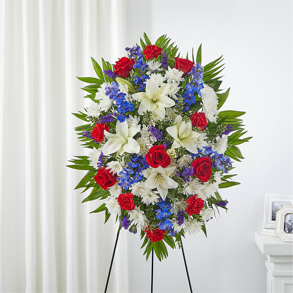 Cherished Service Standing Spray – Sandelas Flower Shop, Chicago IL