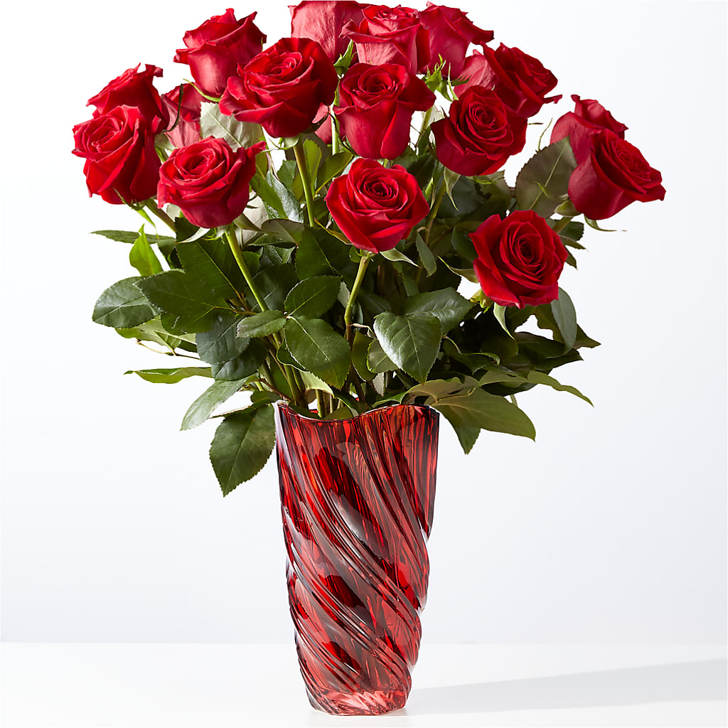 Classic Love Red Rose Bouquet with Luxe Swirl Vase – Sandelas Flower Shop, Chicago IL
