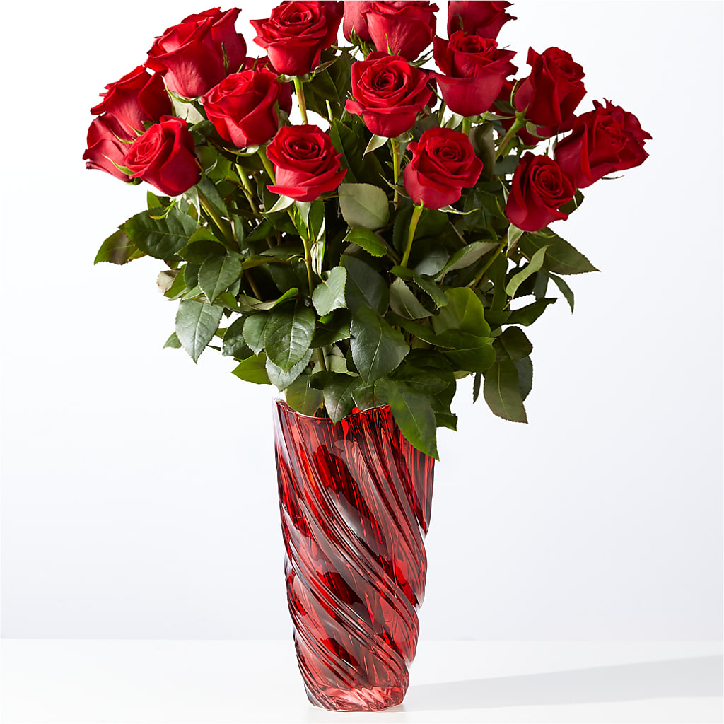 Classic Love Red Rose Bouquet with Luxe Swirl Vase – Sandelas Flower Shop, Chicago IL