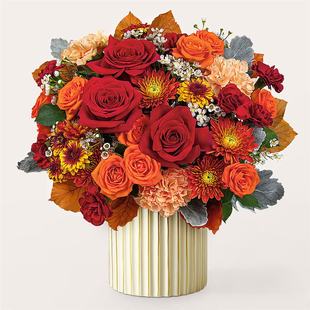 Merlot Bouquet with Ivory Vase – Sandelas Flower Shop, Chicago IL
