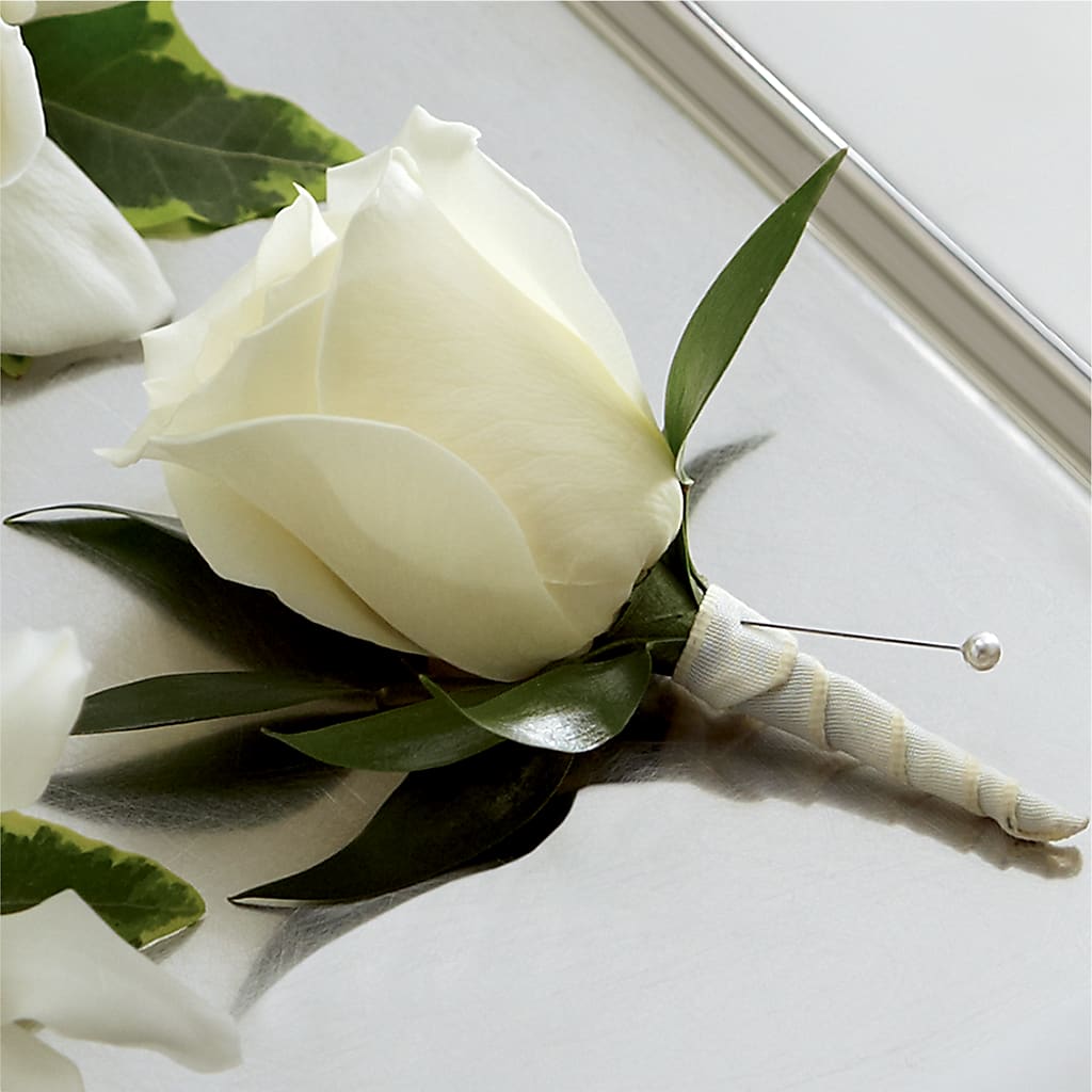 White Rose Boutonniere – Sandelas Flower Shop, Chicago IL