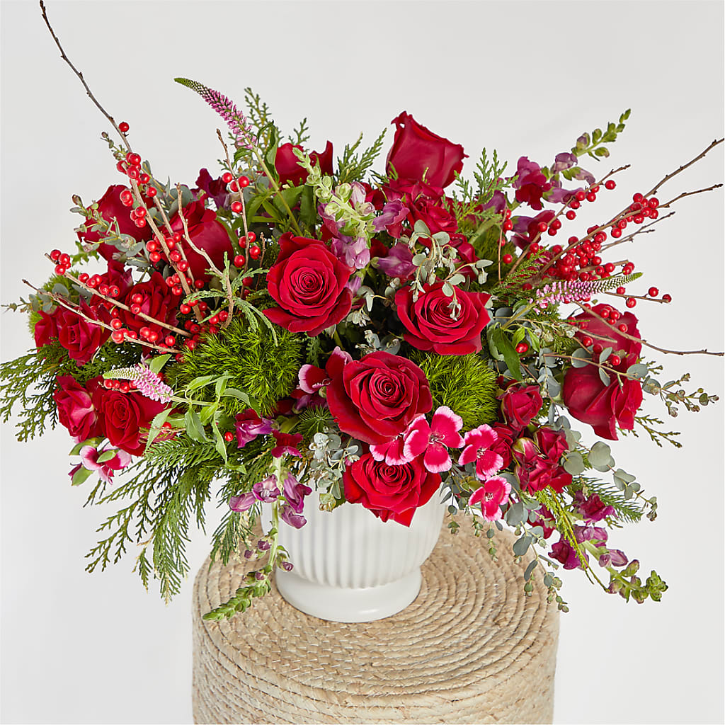 Big Red Bow Bouquet –  Sandelas Flower Shop, Chicago IL