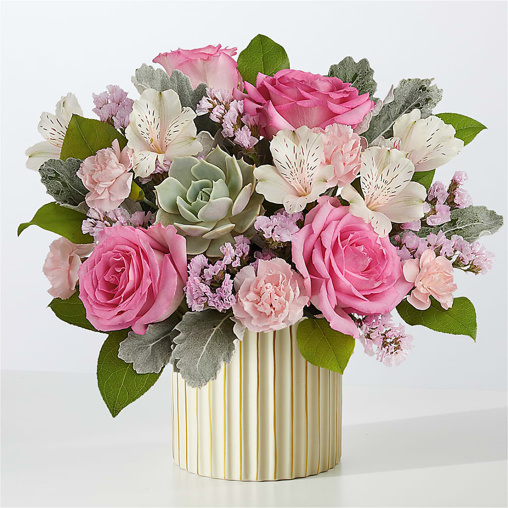 Dusty Rose Bouquet with Ivory Vase –  Sandelas Flower Shop, Chicago IL