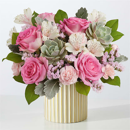 Dusty Rose Bouquet with Ivory Vase –  Sandelas Flower Shop, Chicago IL