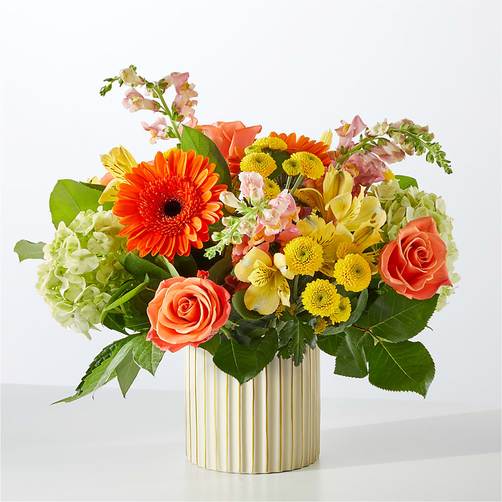 Autumn Sunshine Bouquet with Ivory Vase –  Sandelas Flower Shop, Chicago IL