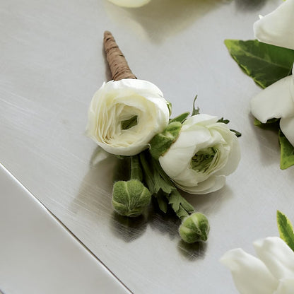 White Ranunculus Boutonniere –  Sandelas Flower Shop, Chicago IL