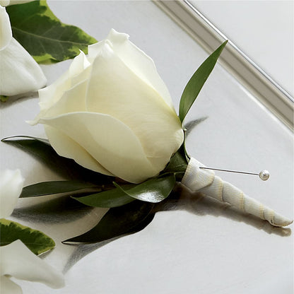 White Rose Boutonniere –  Sandelas Flower Shop, Chicago IL