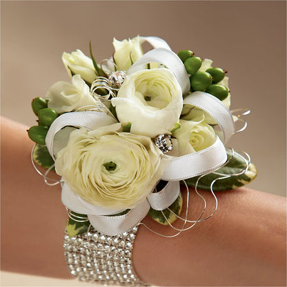 White Wedding Corsage –  Sandelas Flower Shop, Chicago IL